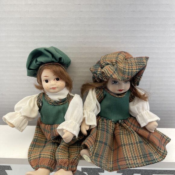 Vintage 6” Mini Porcelain Dolls Posable Plaid Outfit Couple Hand Painted B#3 - Picture 5 of 12